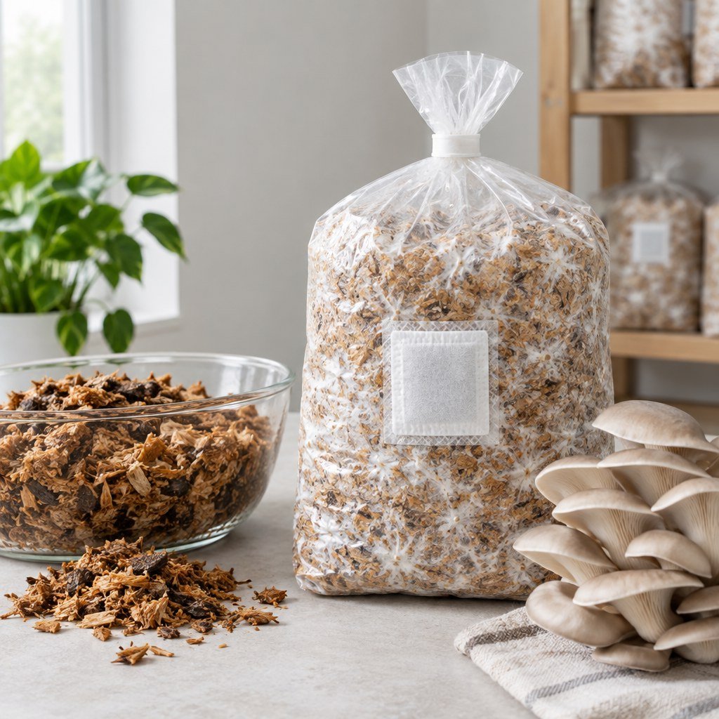 Filter-patch mushroom grow bag for substrate cultivation